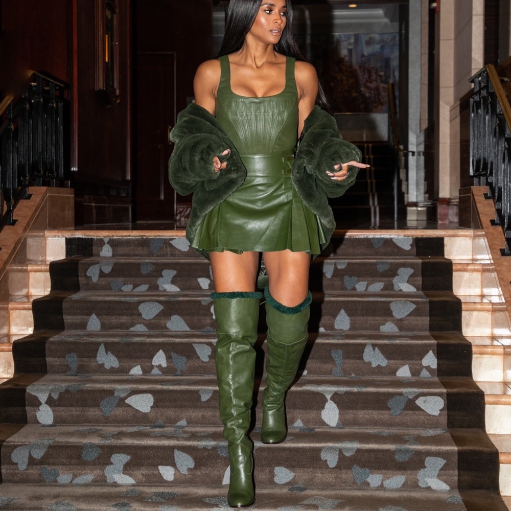 Leather and fur over the knee thigh high Kate boots